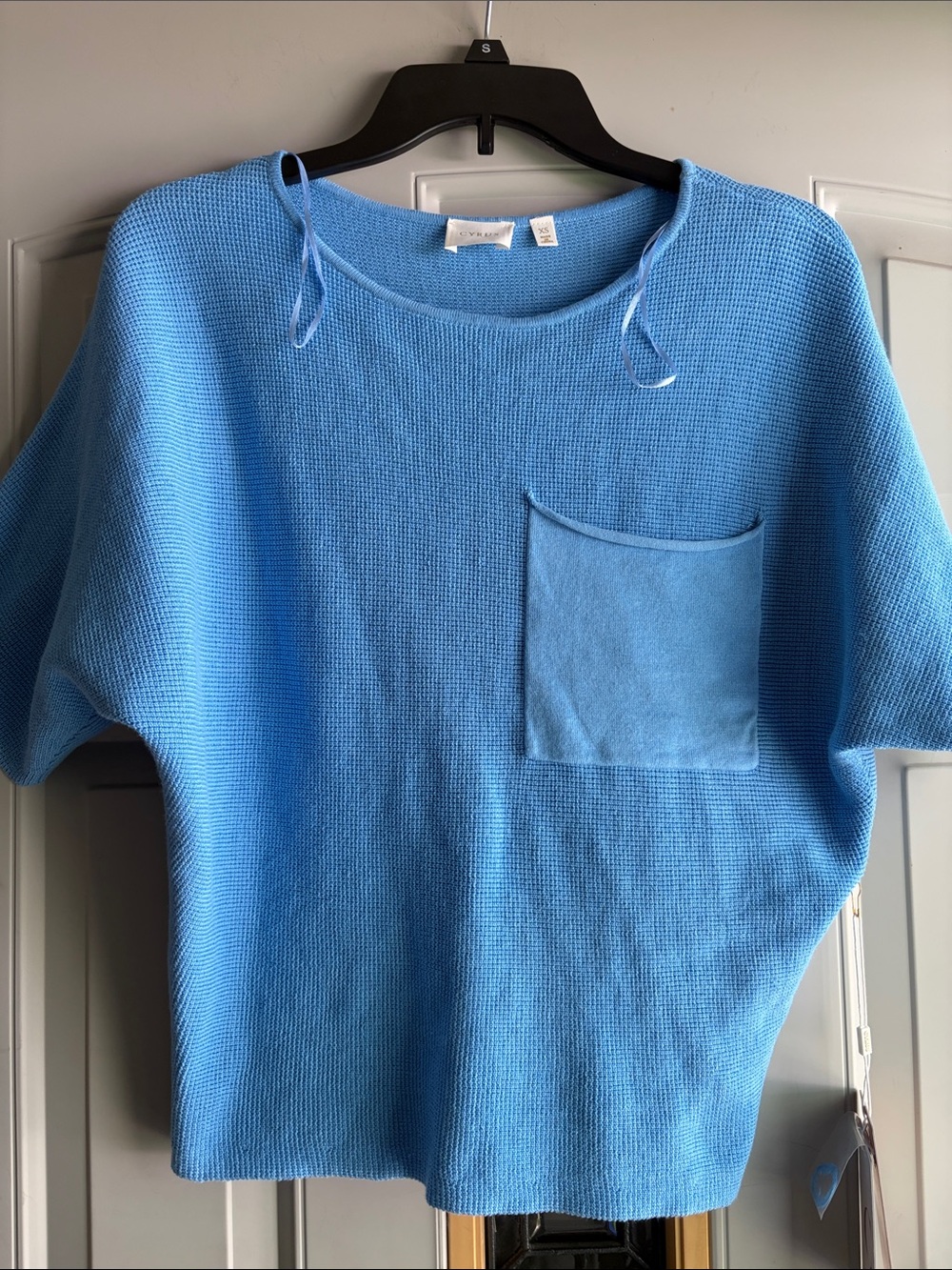NWT Cyrus Light Blue Waffle Knit Short Sleeve Top with Pocket size XS